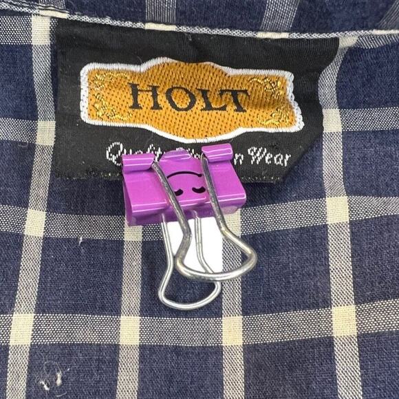 Vtg Holt Men's Western Shirt Blue Plaid with Pearl Snaps Line Dance Rodeo Large - Picture 6 of 6